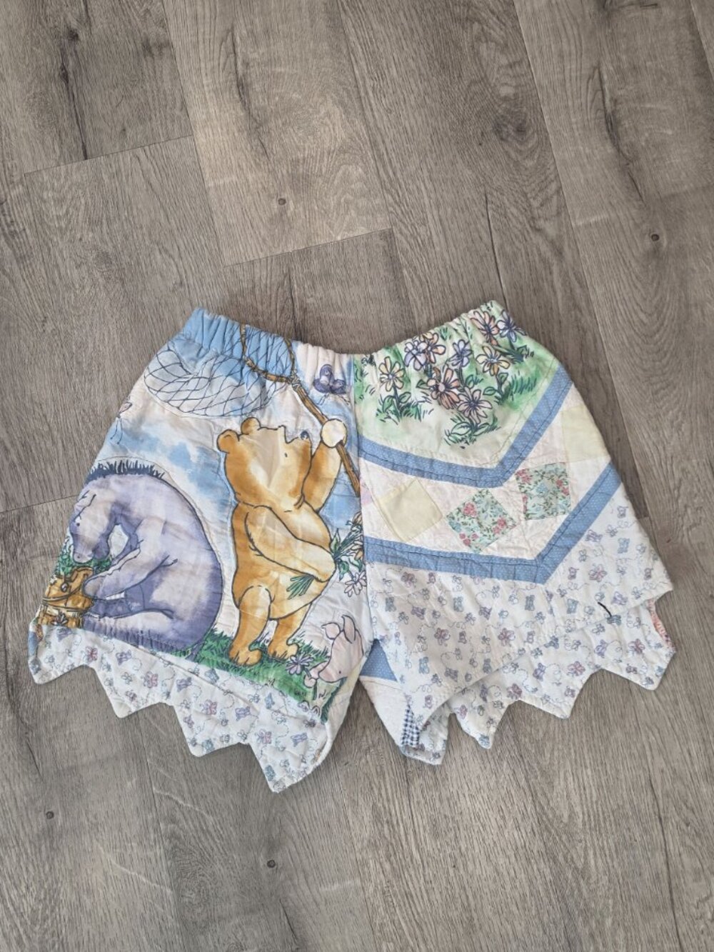 DIY Disney Patchwork-Style Handmade Winnie The Pooh Shorts With Scalloped Hem S - Picture 2 of 5